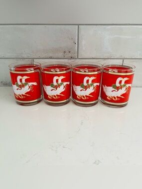 CULVER Vintage Christmas Holiday Geese Double Old Fashioned Set of 4 Glasses